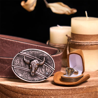 Functional DIY Hidden Knife Belt Buckle Retro Bull Ring Bundle Set