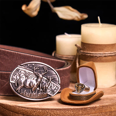 Functional DIY Hidden Knife Belt Buckle Retro Bull Ring Bundle Set