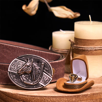 Functional DIY Hidden Knife Belt Buckle Retro Bull Ring Bundle Set