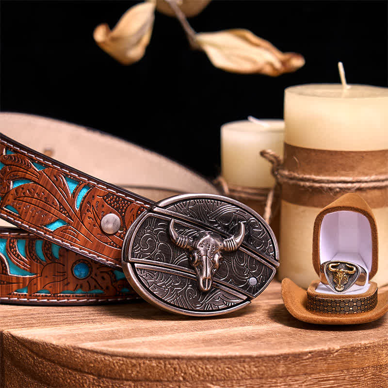 Functional DIY Hidden Knife Belt Buckle Retro Bull Ring Bundle Set