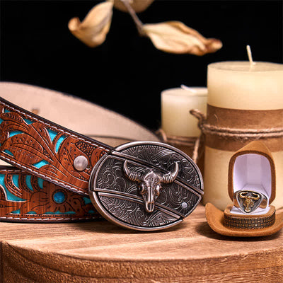 Functional DIY Hidden Knife Belt Buckle Retro Bull Ring Bundle Set