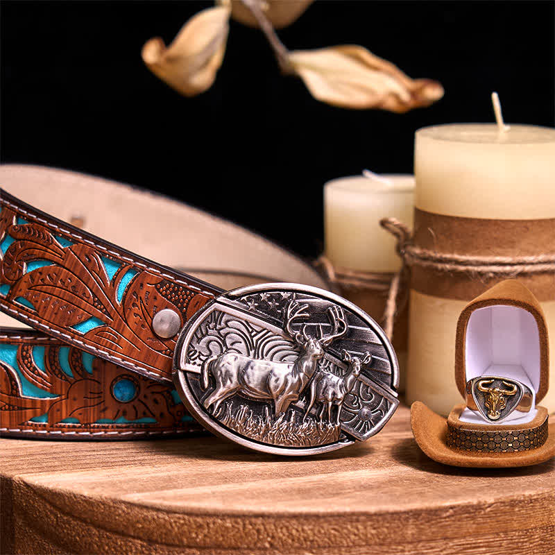 Functional DIY Hidden Knife Belt Buckle Retro Bull Ring Bundle Set