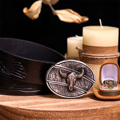 Functional DIY Hidden Knife Belt Buckle Retro Bull Ring Bundle Set