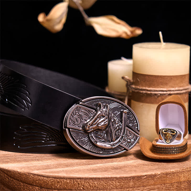 Functional DIY Hidden Knife Belt Buckle Retro Bull Ring Bundle Set