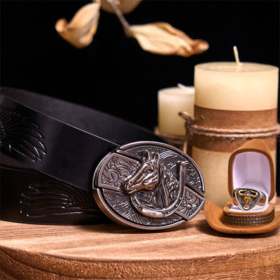 Functional DIY Hidden Knife Belt Buckle Retro Bull Ring Bundle Set