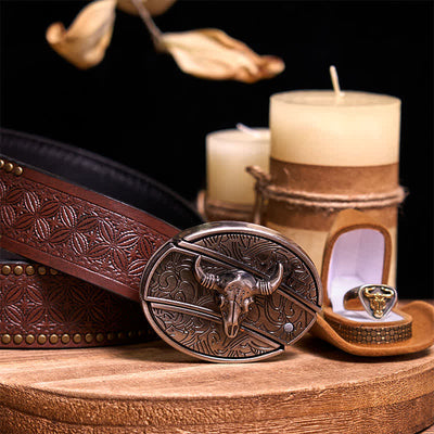Functional DIY Hidden Knife Belt Buckle Retro Bull Ring Bundle Set