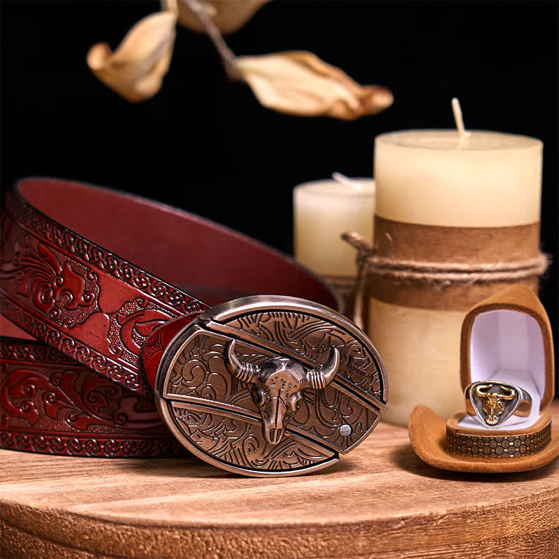 Functional DIY Hidden Knife Belt Buckle Retro Bull Ring Bundle Set