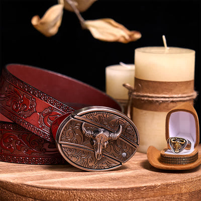 Functional DIY Hidden Knife Belt Buckle Retro Bull Ring Bundle Set