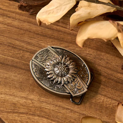 Sunflower Theme DIY Hidden Knife Belt Buckle Turquoise Bull Pendant Bundle Set