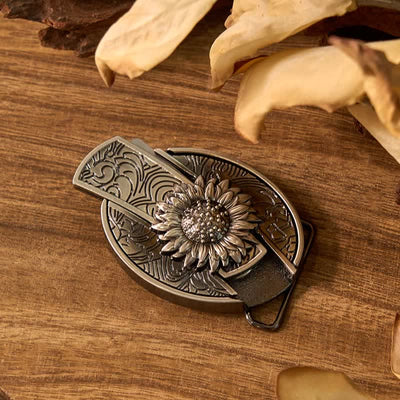 Sunflower Theme DIY Hidden Knife Belt Buckle Turquoise Bull Pendant Bundle Set