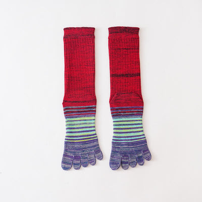 Men's Cozy Mid-Calf Colorful Striped Five Finger Socks