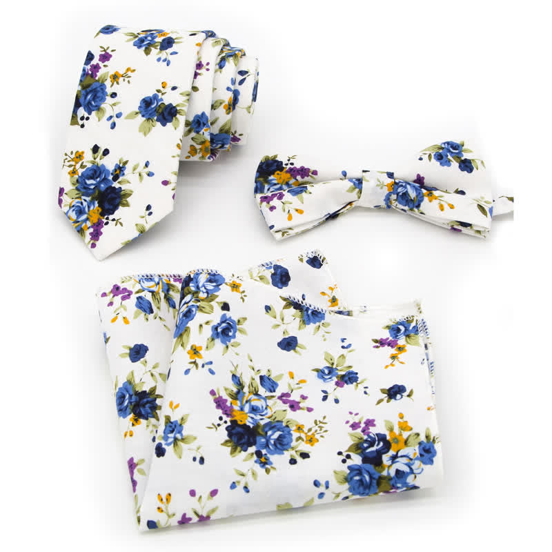 3Pcs Men's Flowers Paisley Cotton Bow Tie Necktie Set