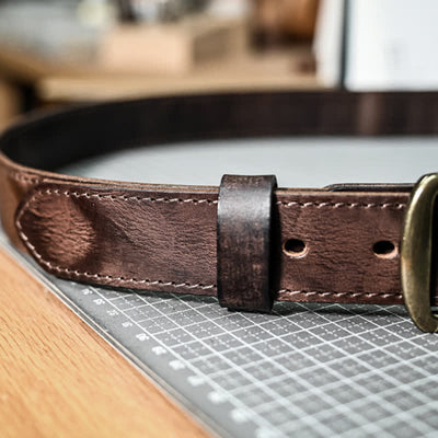Retro Distressed Brass Buckle Hand-Made Stitching Leather Belt - image 10