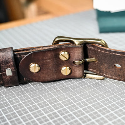 Retro Distressed Brass Buckle Hand-Made Stitching Leather Belt - image 11