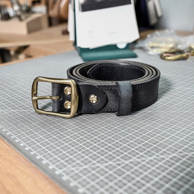 Retro Distressed Brass Buckle Hand-Made Stitching Leather Belt - image 14