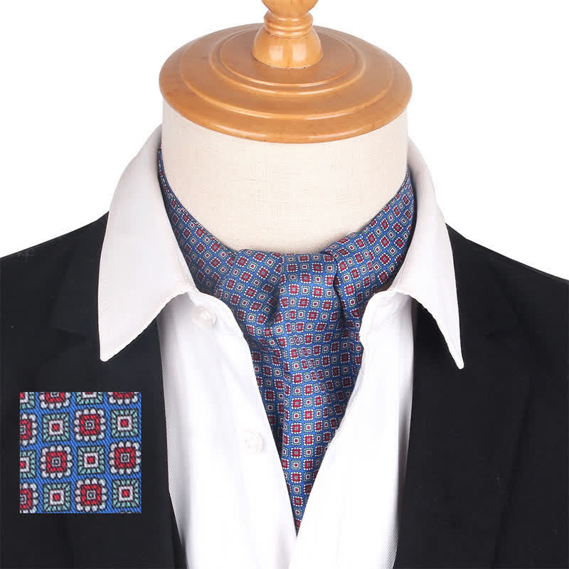 Blue & Red Geometrical Little Square Printed Ascot Cravat