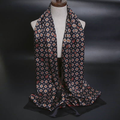 Men's Repeating Square Paisley Pattern Thin Long Pure Silk Scarf