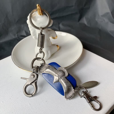 FREE Today: Flying Bold Eagle Metal Pendant Leather Keychain - Blue - image 5