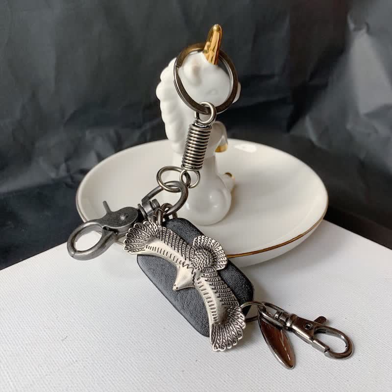 FREE Today: Flying Bold Eagle Metal Pendant Leather Keychain - Black - image 6