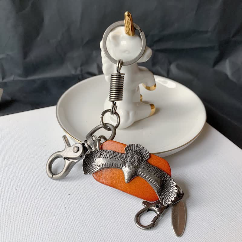 FREE Today: Flying Bold Eagle Metal Pendant Leather Keychain - Orange - image 4