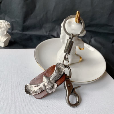 FREE Today: Flying Bold Eagle Metal Pendant Leather Keychain - Brown - image 0