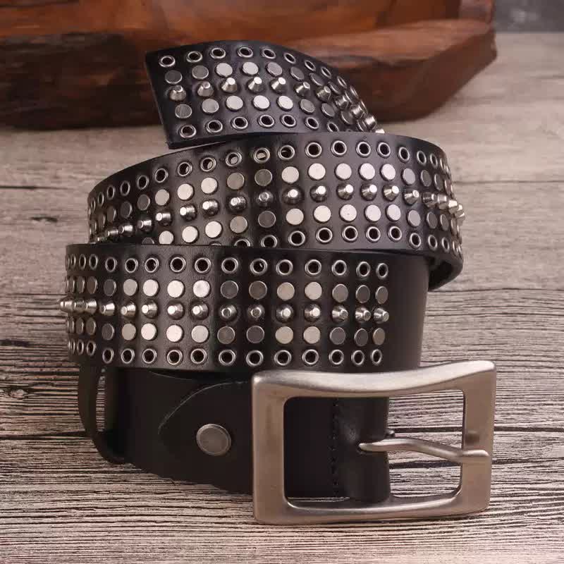 Rock Five Row Silver Studded Rivets Leather Belt – FloralTrip