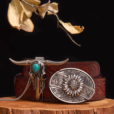 Practical DIY Hidden Knife Buckle Turquoise Longhorn Bull Pendant Bundle Set