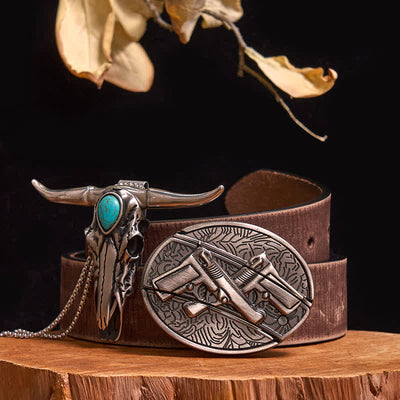 Practical DIY Hidden Knife Buckle Turquoise Longhorn Bull Pendant Bundle Set