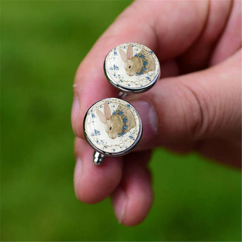 Men's 1 Pair Bunny Time Gem Button Covers Set Cufflinks