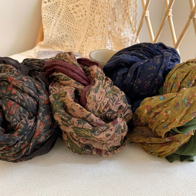 Women's Vintage Pleated Floral Thin Soft Scarf