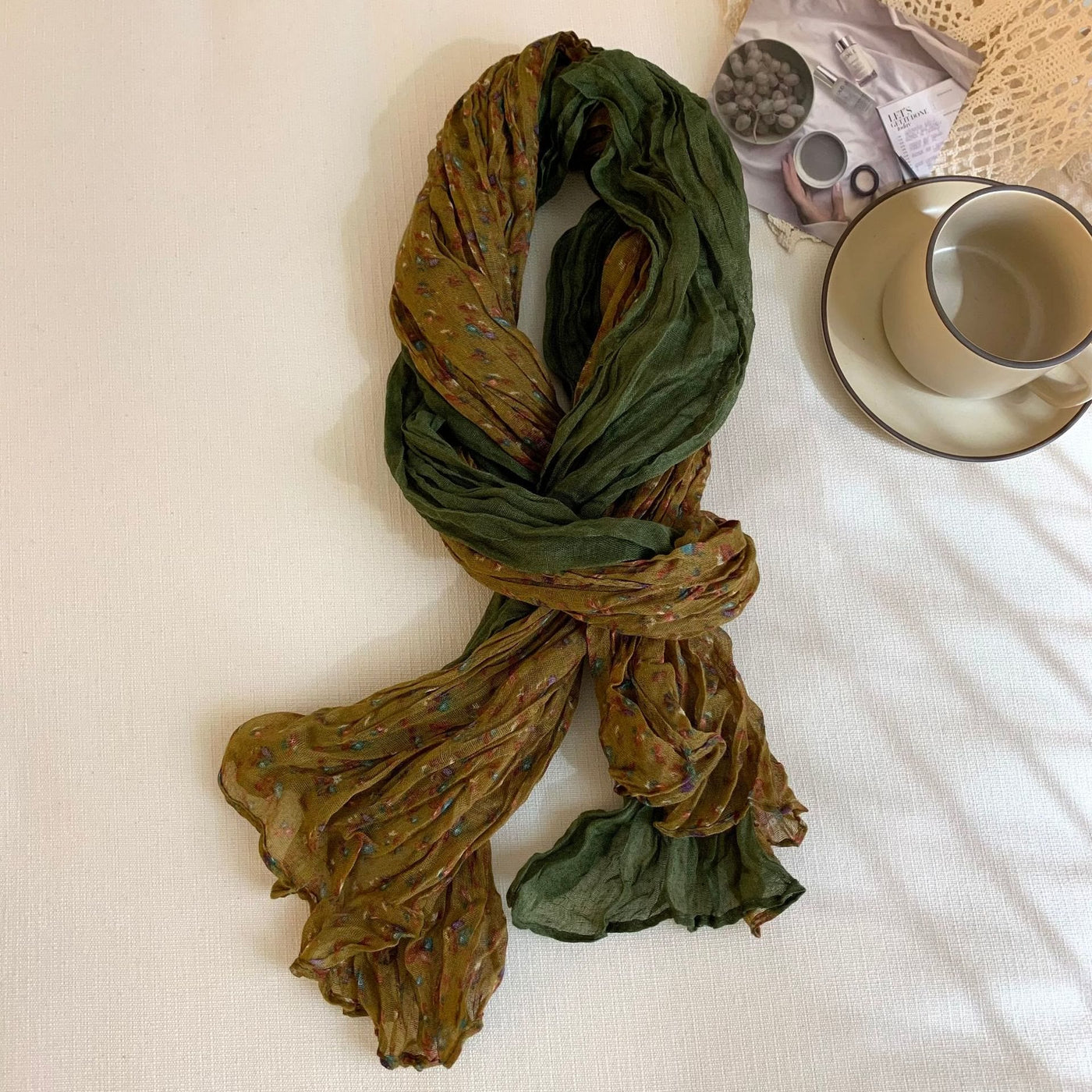 Women's Vintage Pleated Floral Thin Soft Scarf