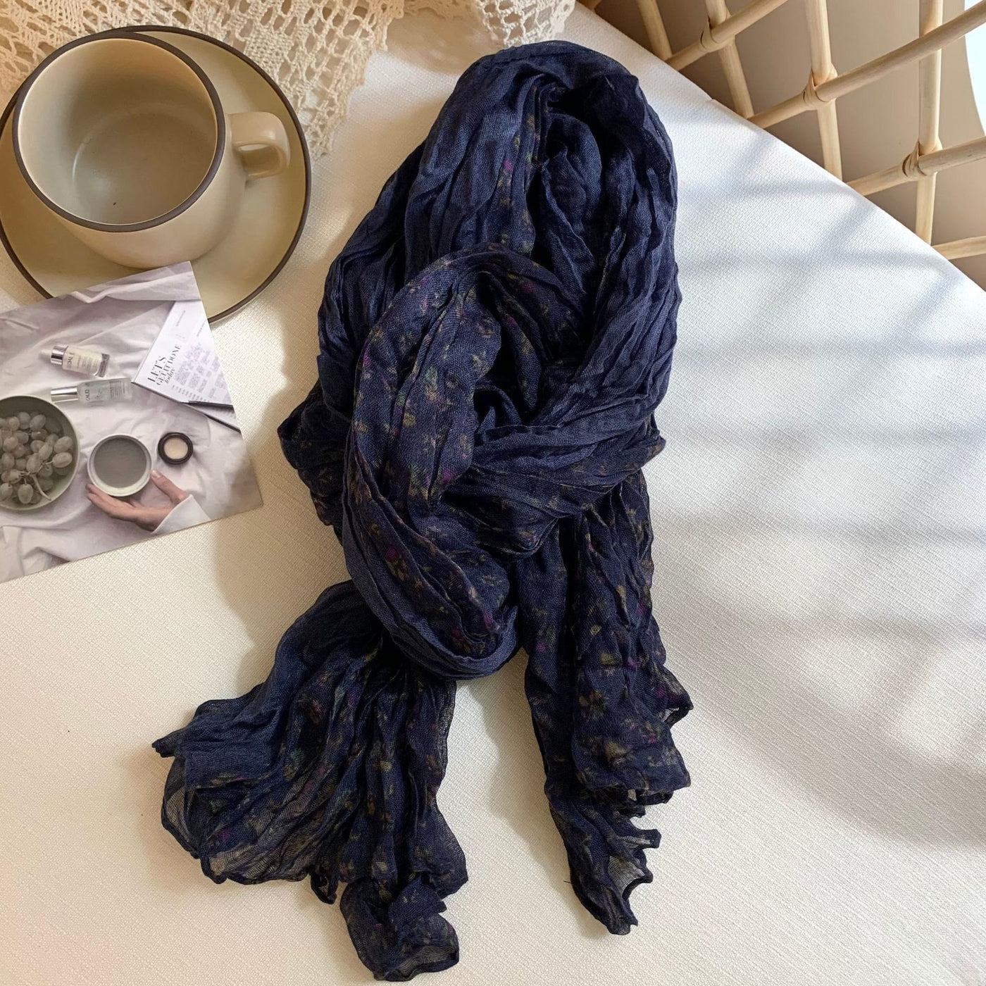 Women's Vintage Pleated Floral Thin Soft Scarf