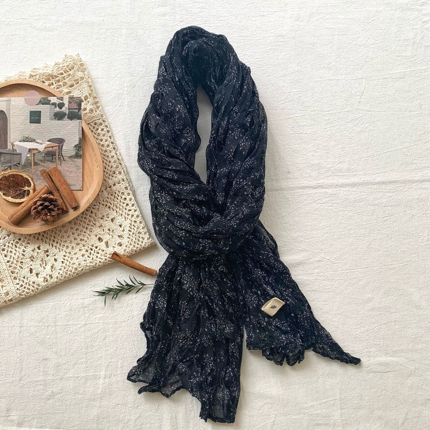 Women's Vintage Pleated Floral Thin Soft Scarf