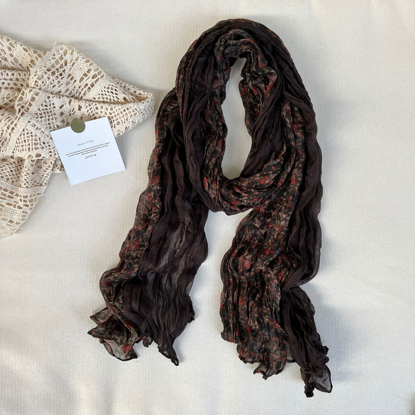 Women's Vintage Pleated Floral Thin Soft Scarf
