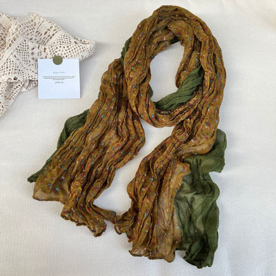 Women's Vintage Pleated Floral Thin Soft Scarf