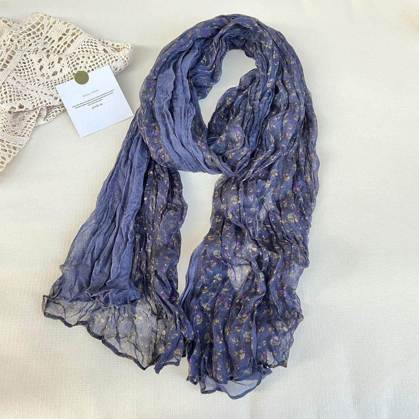Women's Vintage Pleated Floral Thin Soft Scarf