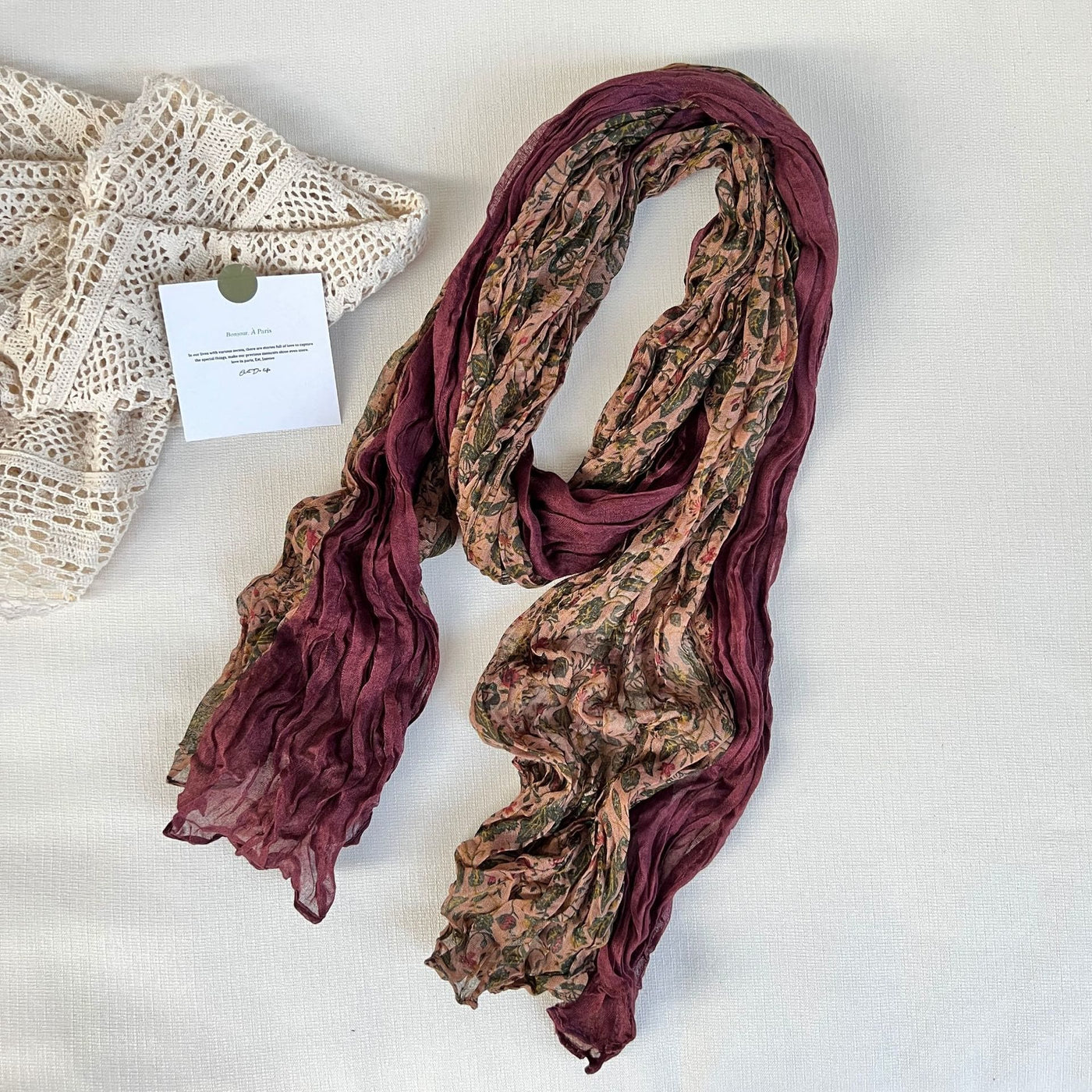 Women's Vintage Pleated Floral Thin Soft Scarf