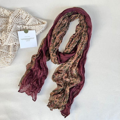 Women's Vintage Pleated Floral Thin Soft Scarf