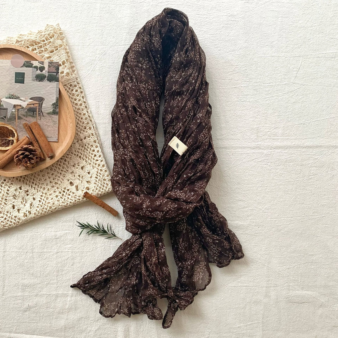 Women's Vintage Pleated Floral Thin Soft Scarf