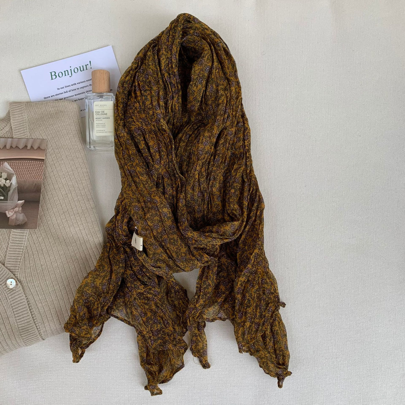 Women's Vintage Pleated Floral Thin Soft Scarf