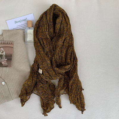 Women's Vintage Pleated Floral Thin Soft Scarf
