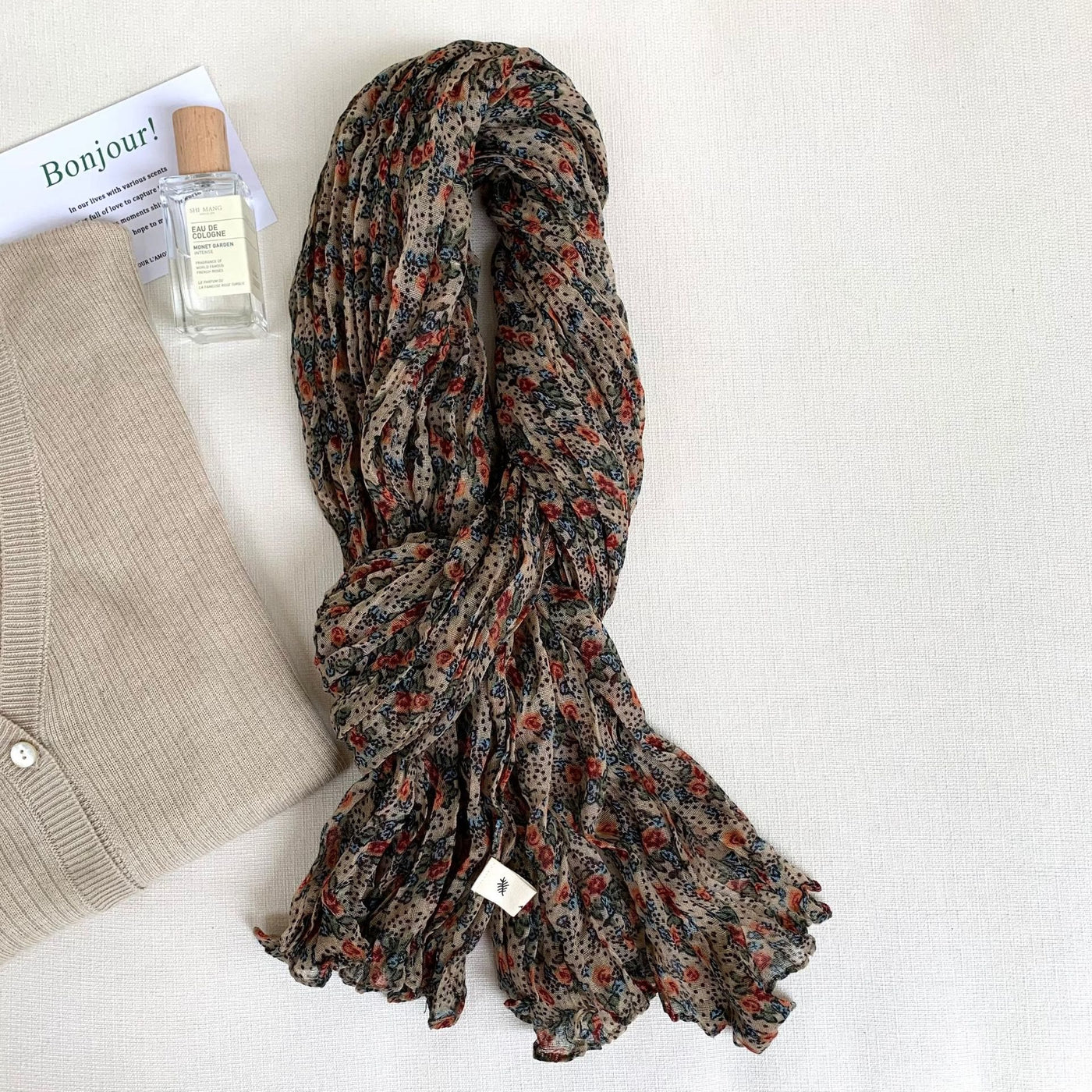 Women's Vintage Pleated Floral Thin Soft Scarf