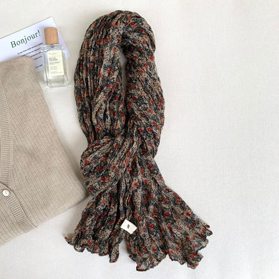Women's Vintage Pleated Floral Thin Soft Scarf