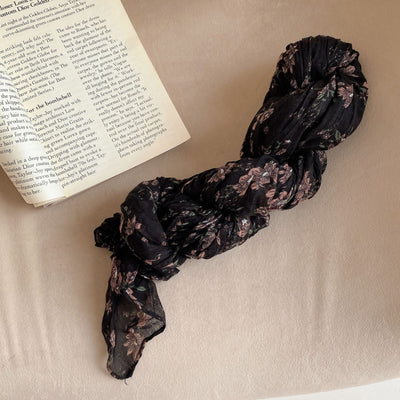 Women's Vintage Pleated Floral Thin Soft Scarf