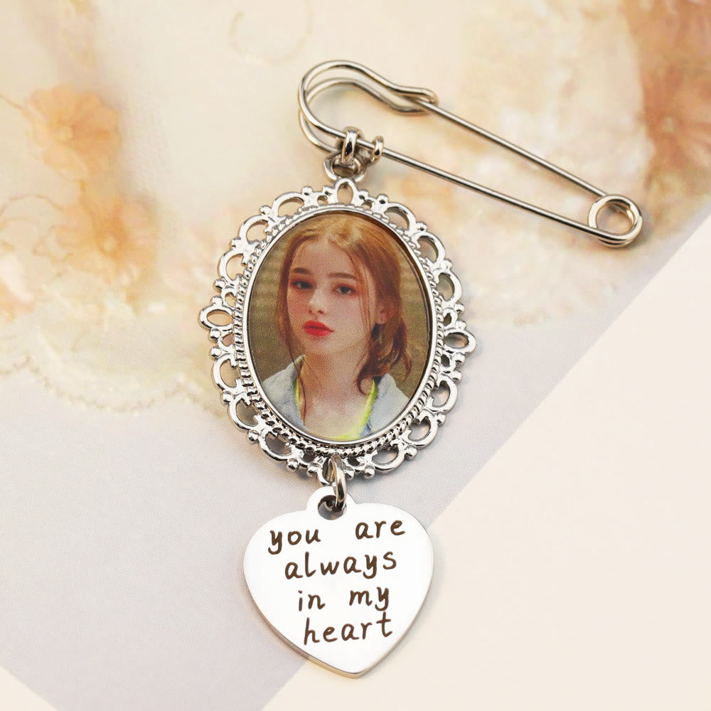 Custom Your Photos Brooch With Warm Taxt Wedding Gift
