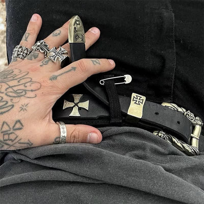 Easter Cross Pattern Belt Punk Rivet Leather Waistband