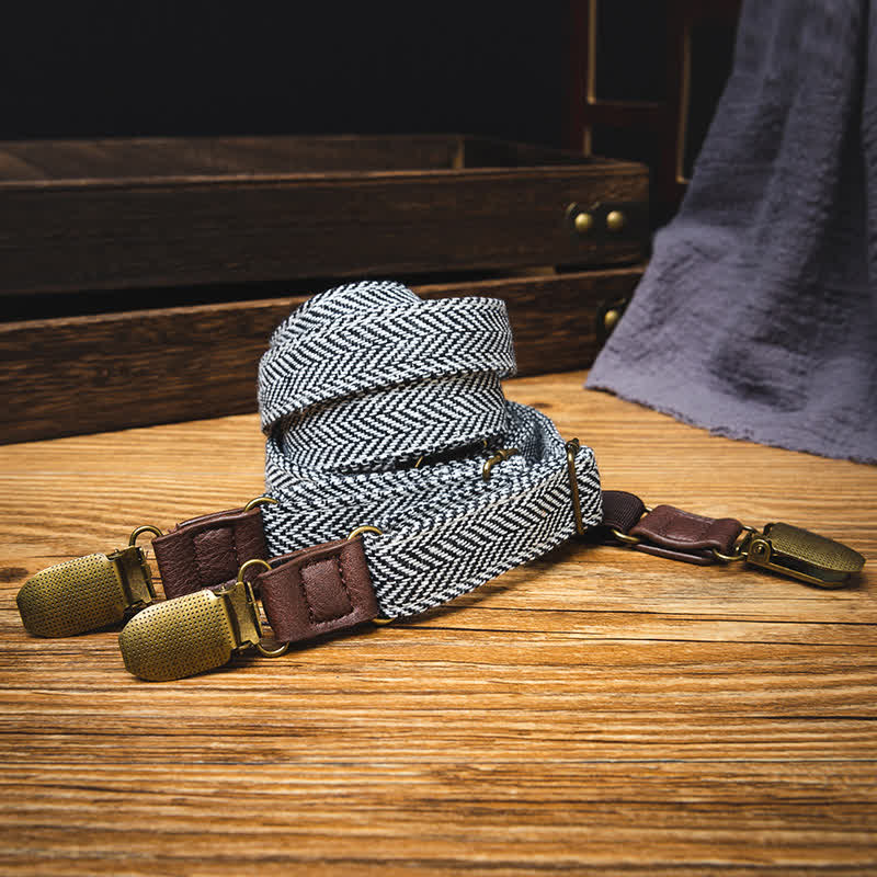 Kid's British Style Vintage Herringbone Plaid Elastic Suspenders