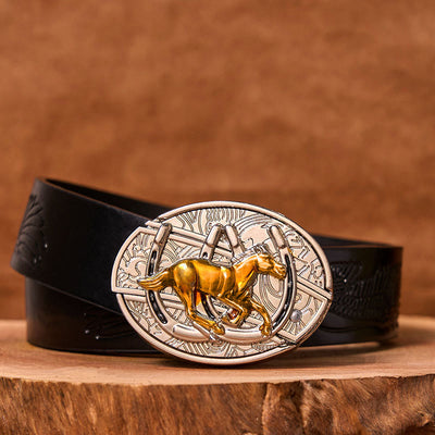 U Shaped Horse DIY Hidden Knife Western Buckle Leather Belt (Pre-Sale)