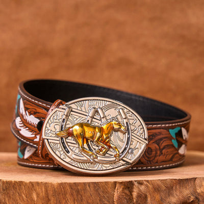 U Shaped Horse DIY Hidden Knife Western Buckle Leather Belt (Pre-Sale)