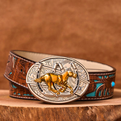 U Shaped Horse DIY Hidden Knife Western Buckle Leather Belt (Pre-Sale)